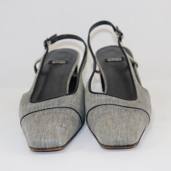 Vintage Stuart Weitzman Slingback Block Heel Pumps Gray Fabric Size 8 - Picture 3 of 7